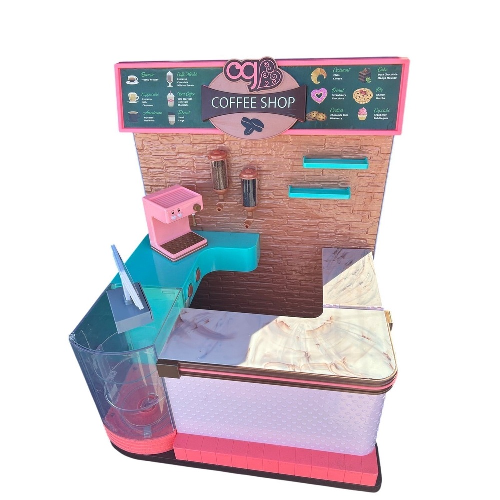 Our Generation Coffee Shop Playset for 18 Inch Dolls Pink Teal Brown OG Cafe